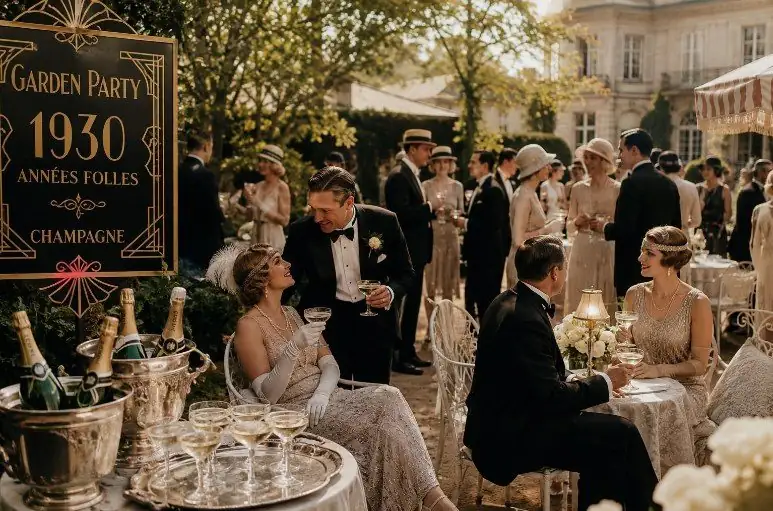 Garden party des années folles, champagne au jardin